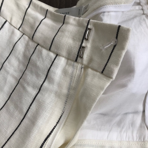 Cream 100% Linen Wide leg pant with black stripe - Picture 6 of 10